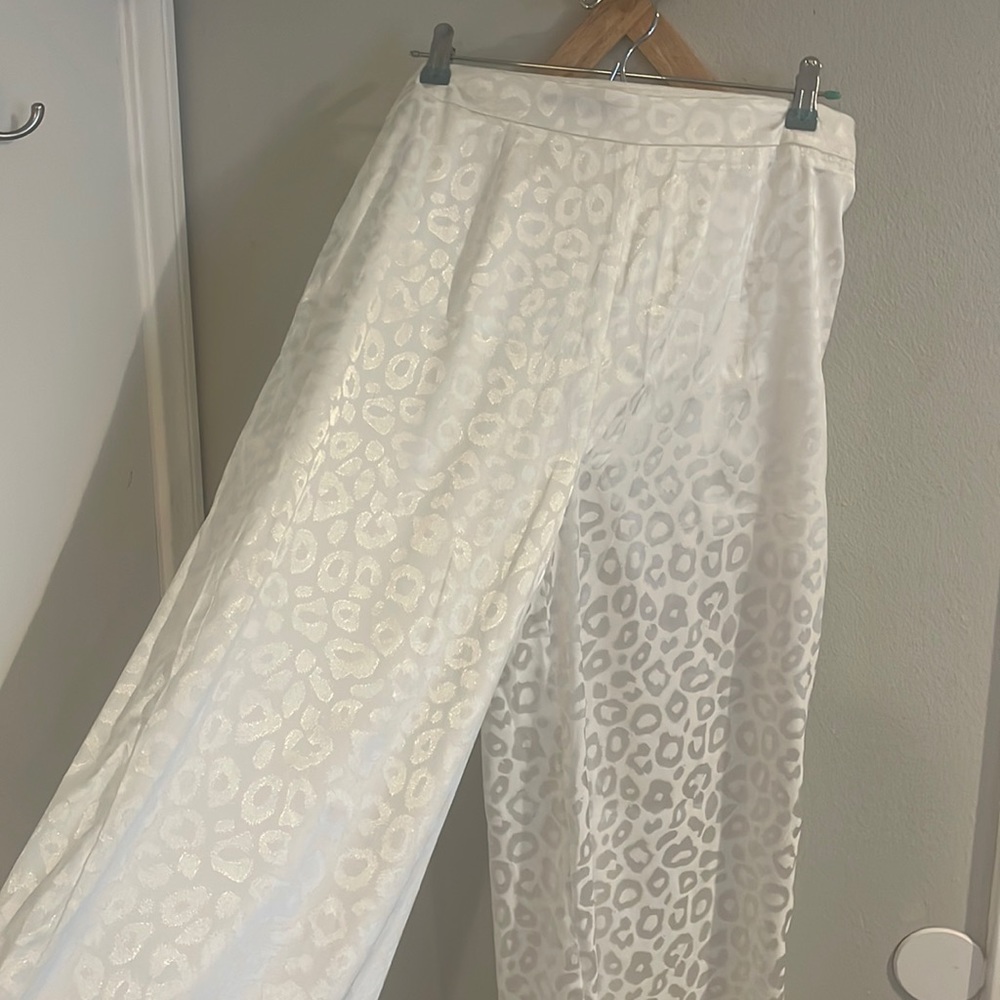 NASTY GAL collection white wide leg animal print satin pants. LIKE NEW